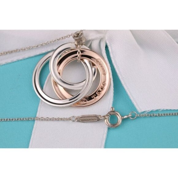 Tiffany & Co. 1837 Interlocking Circles Silver Rubedo Metal Necklace 18" Chain - Picture 9 of 11